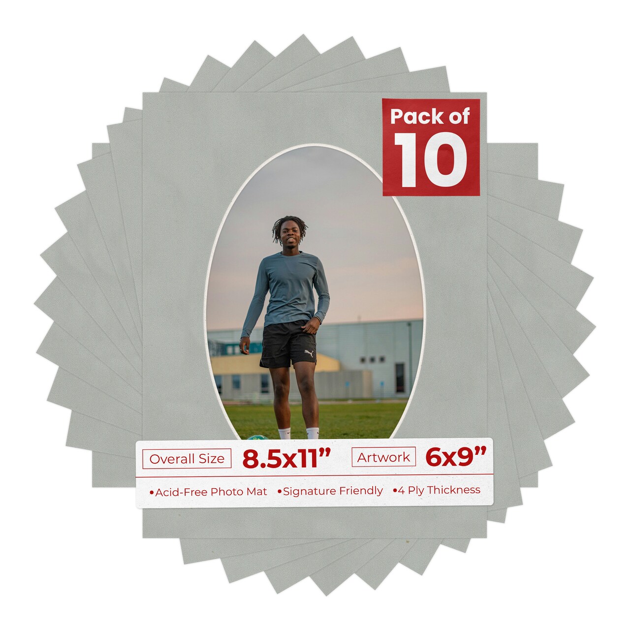 Light Grey Suede Mat Board for 8.5x11 Frames - Oval Opening for 6x9 Photos